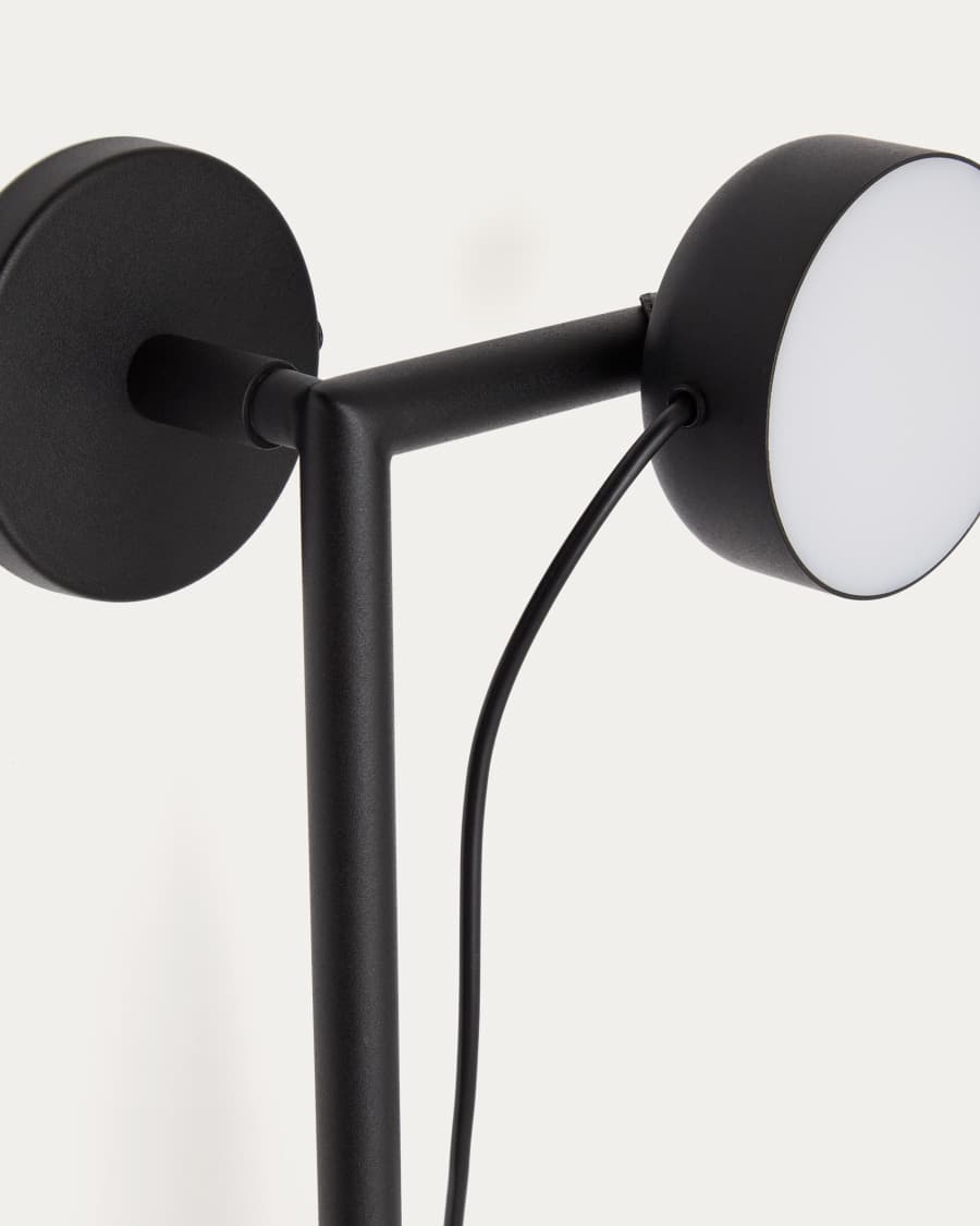 Orey black metal wall-mounted light fixture with multi-position spotlight