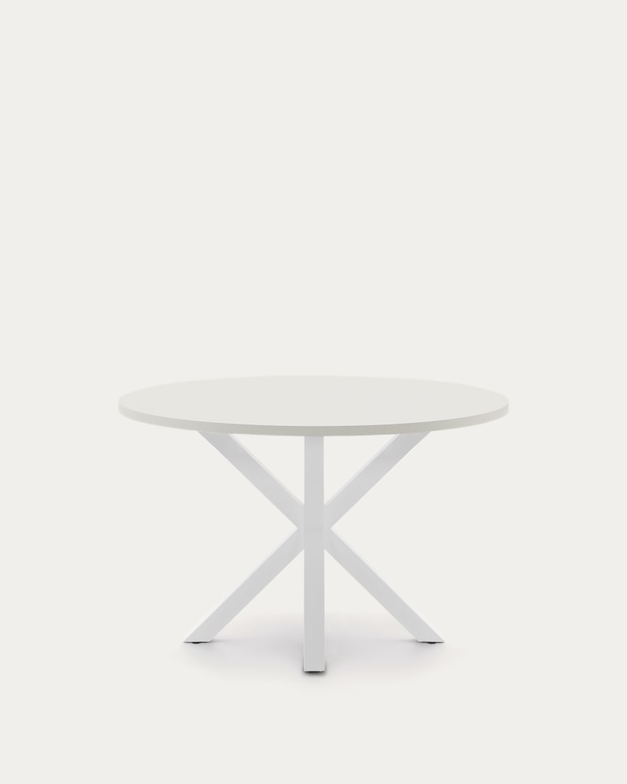 Argo round table with white melamine top and white-finished steel legs, Ø120 cm