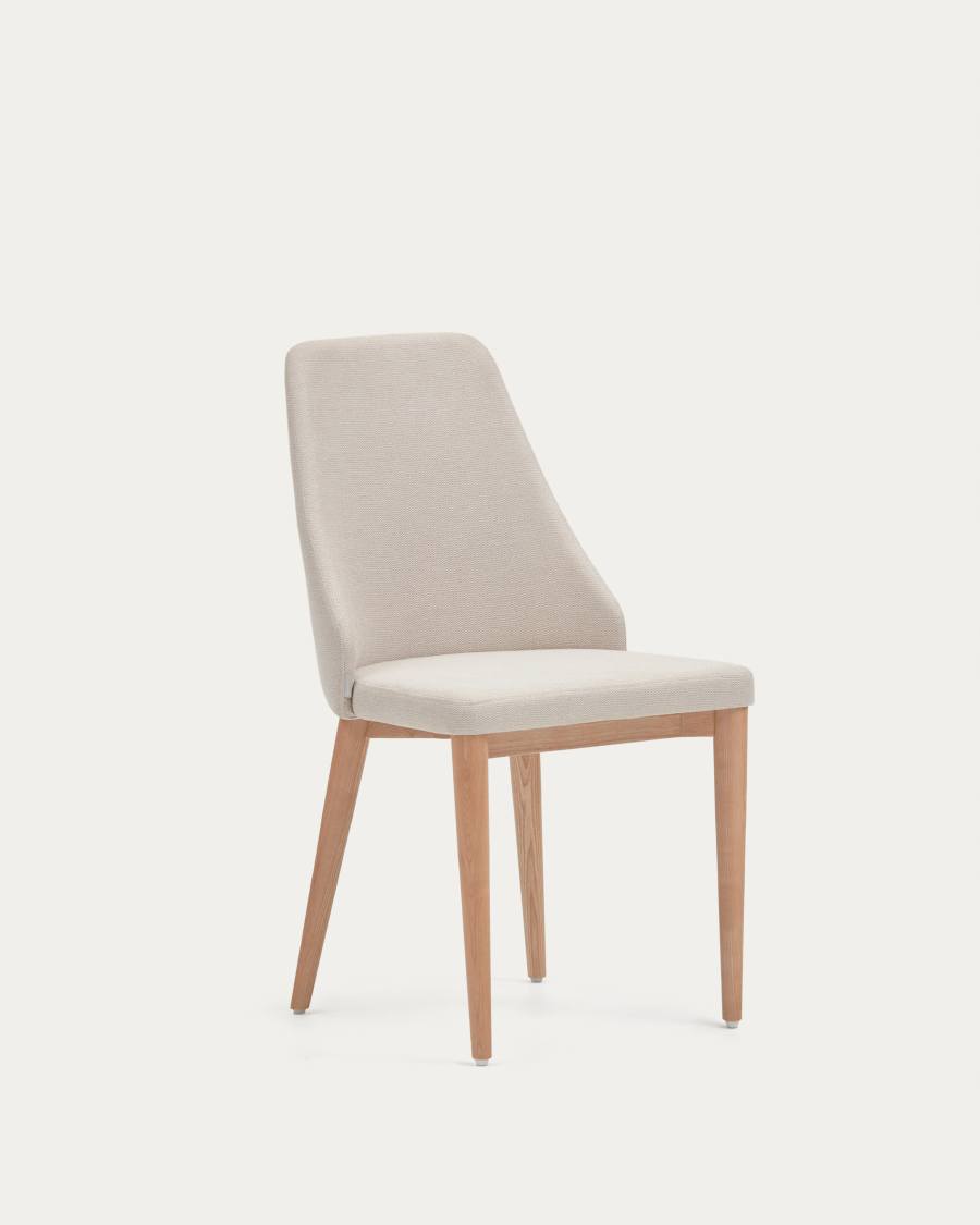 Rosie chair in beige chenille with solid ash wood legs in a natural finish