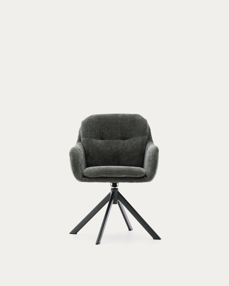 Περιστρεφόμενη καρέκλα Lexa, πράσινο chenille και ατσάλινα πόδια με πράσινο φινίρισμα