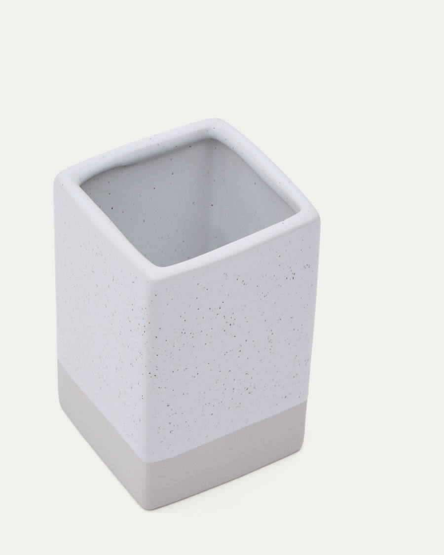 Careli beige stoneware toothbrush holder