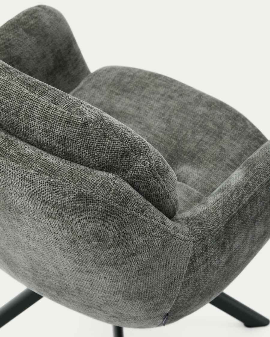 Περιστρεφόμενη καρέκλα Lexa, πράσινο chenille και ατσάλινα πόδια με πράσινο φινίρισμα