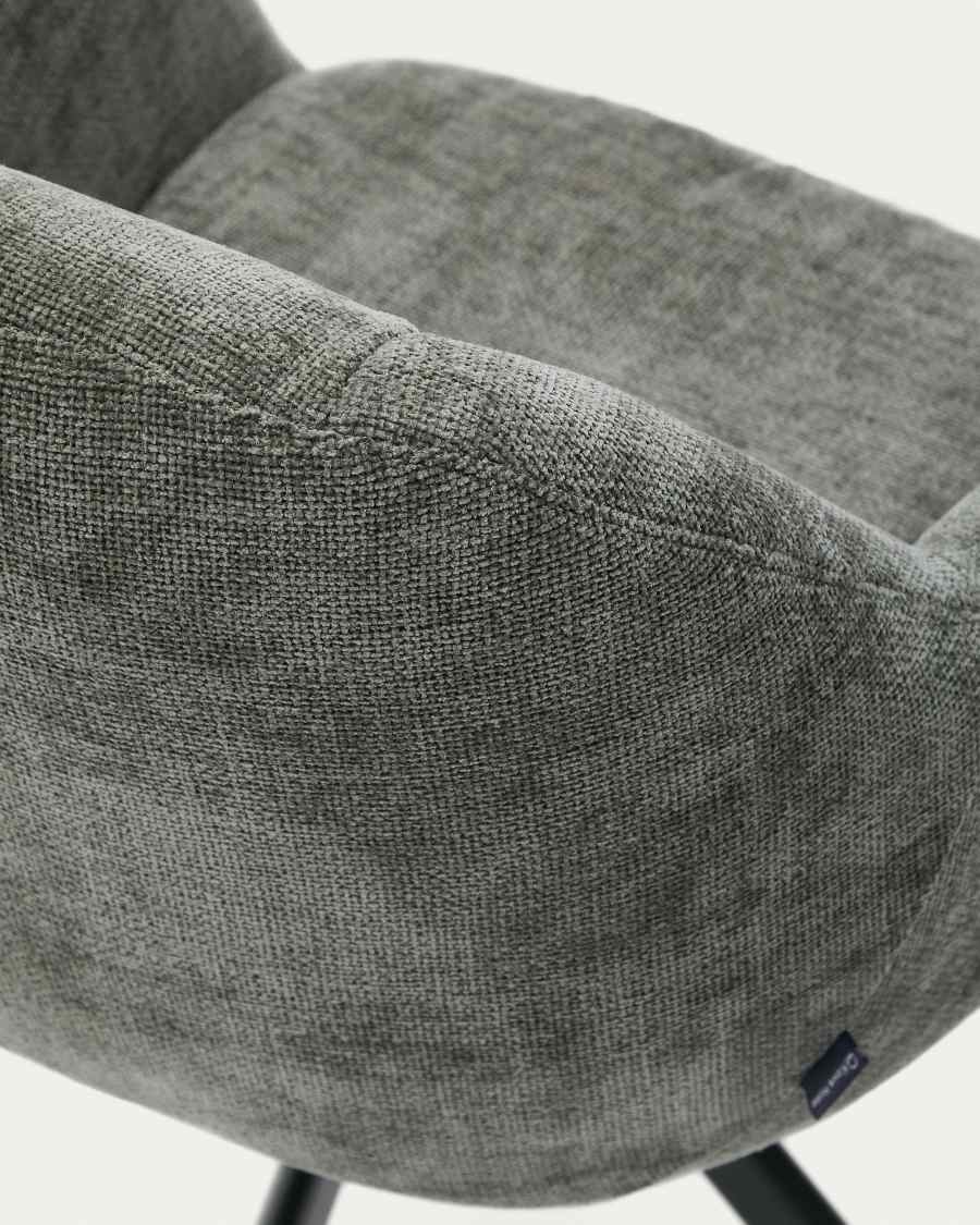 Chaise pivotante Dorina en tissu chenille vert et pieds en acier finition verte