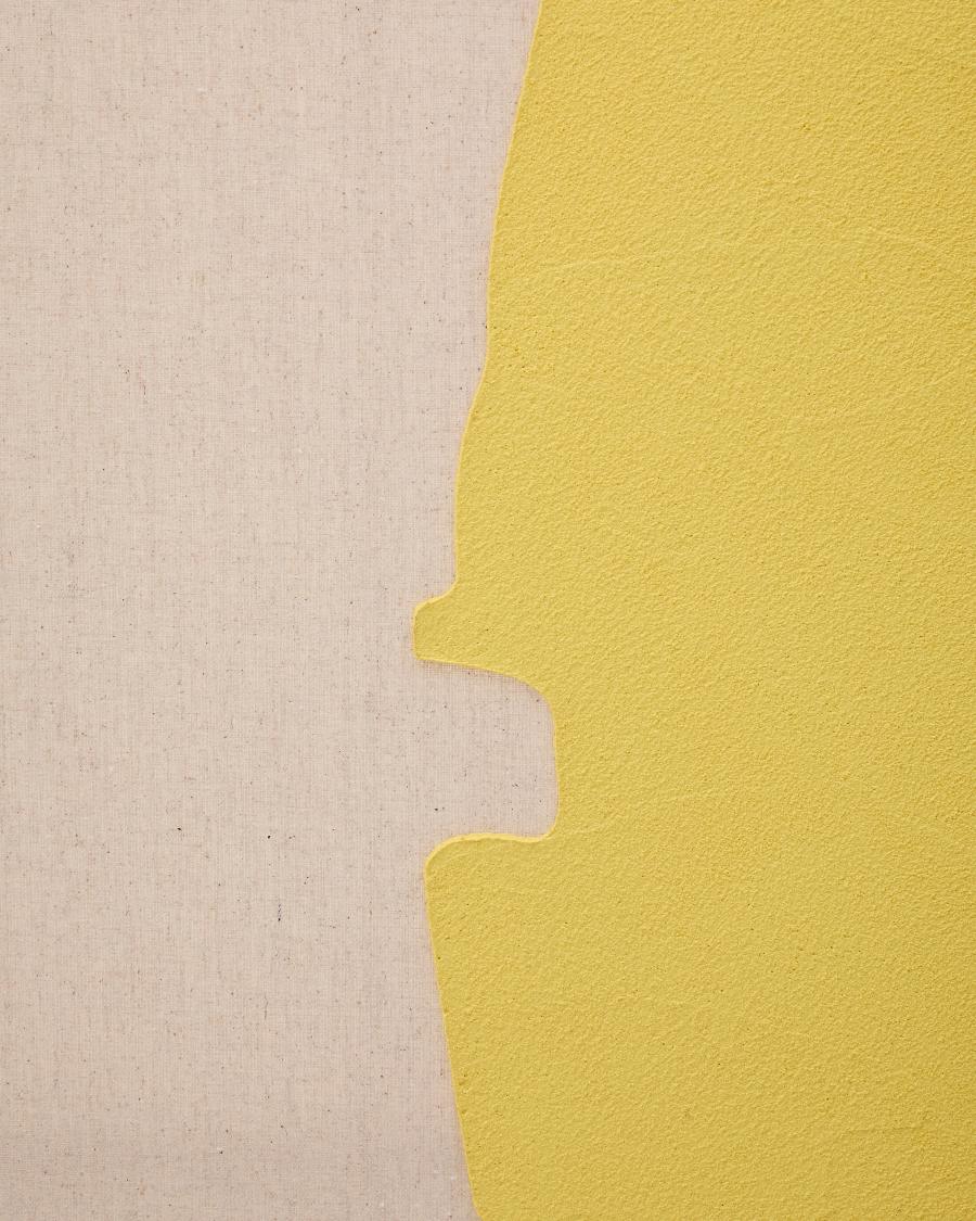 Abstraktes Bild Kelta aus handbemaltem Leinen gelb 140 x 170 cm