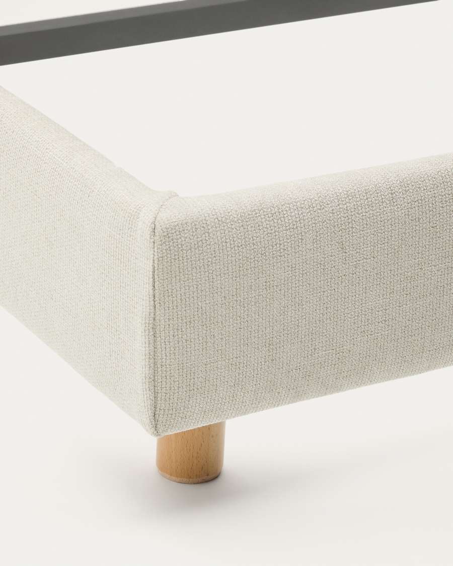 Letto sfoderabile Valma in ciniglia perla con piedi in legno massello di faggio per materasso 90 x 200 cm