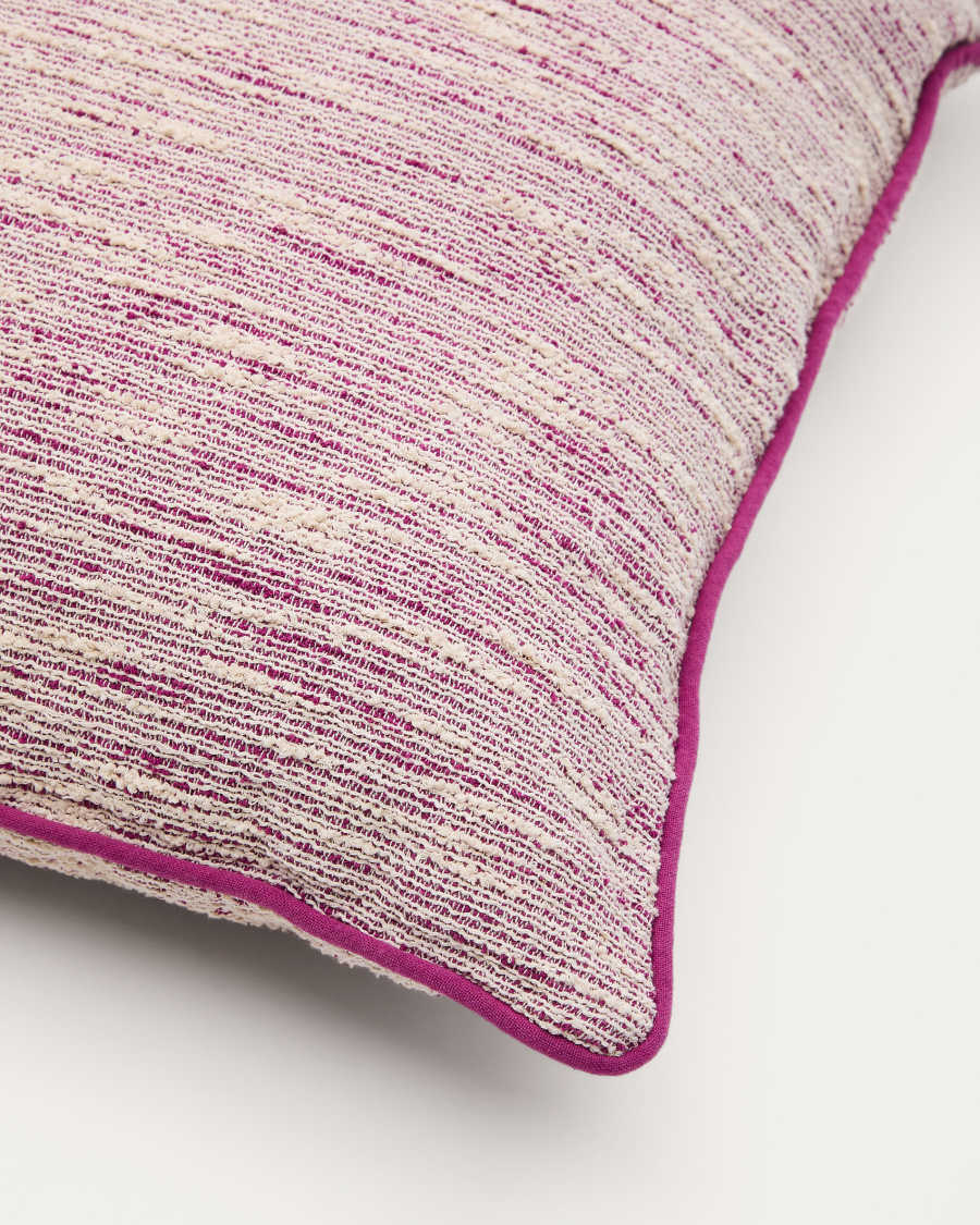 Brisella pink jacquard cushion cover with contrasting trim 45 x 45cm