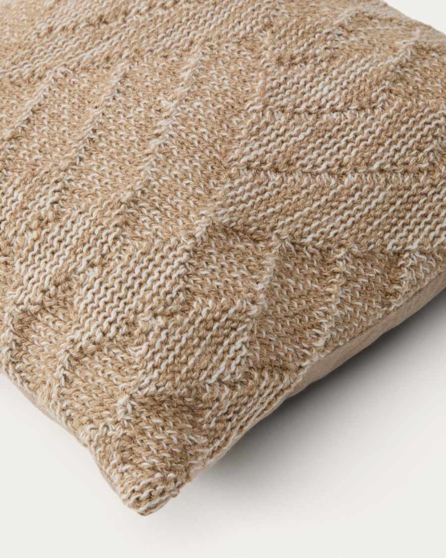 Melyan beige kussenhoes van katoen en jute met jacquard 45x45 cm
