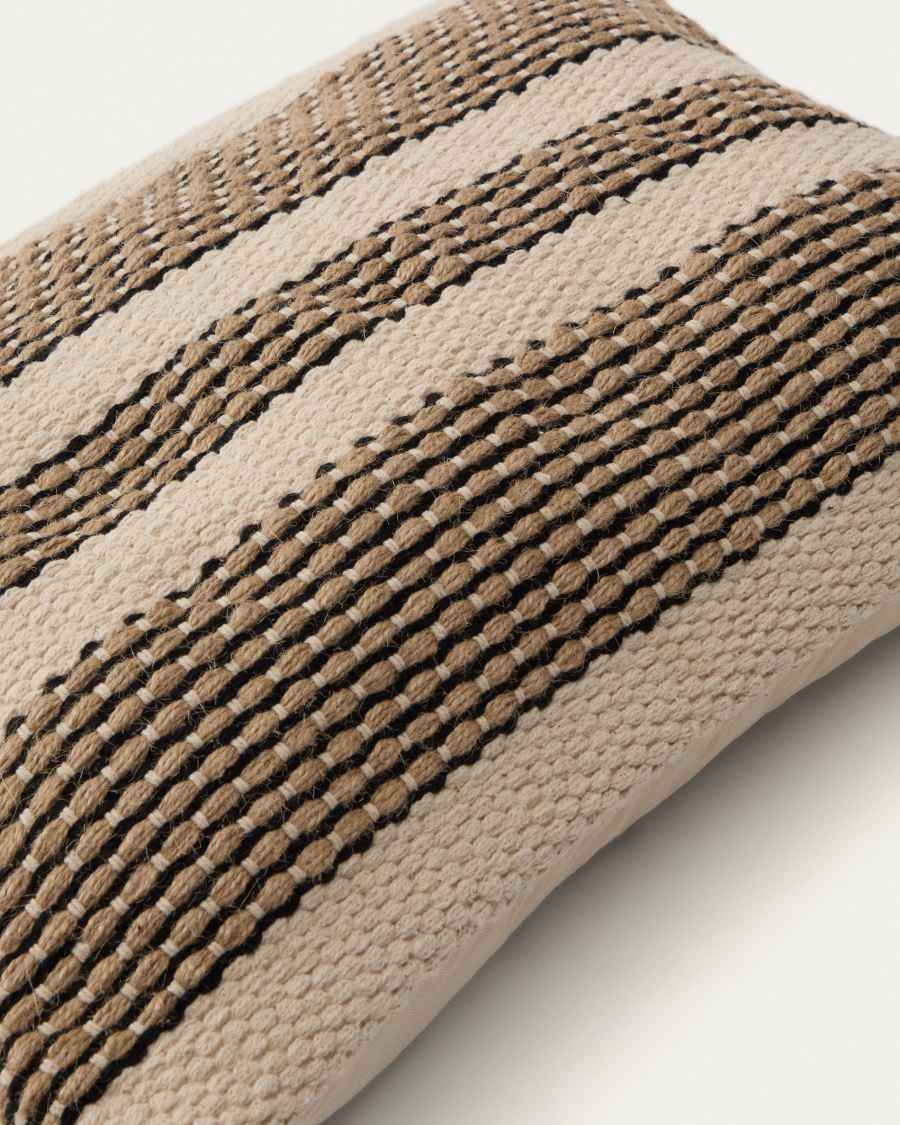 Housse de coussin Aylin en coton et broderie en jute beige 40 x 60 cm