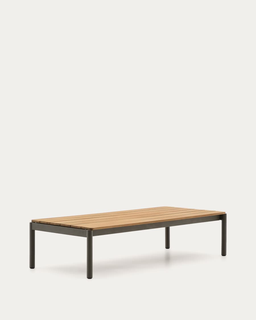 Table basse Sorells en aluminium vert et bois de teck 63 x 144,6 cm FSC 100%