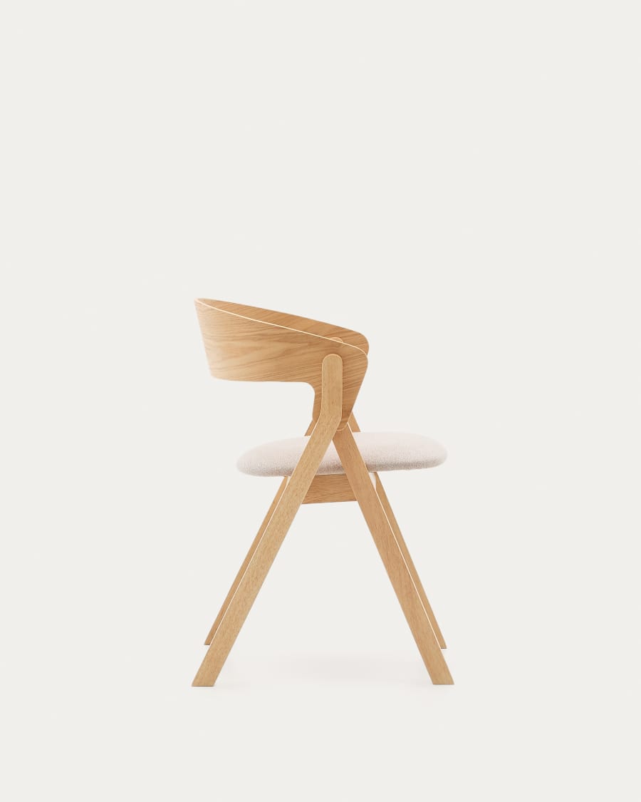 Godia chair in ash veneer with a natural finish and beige chenille