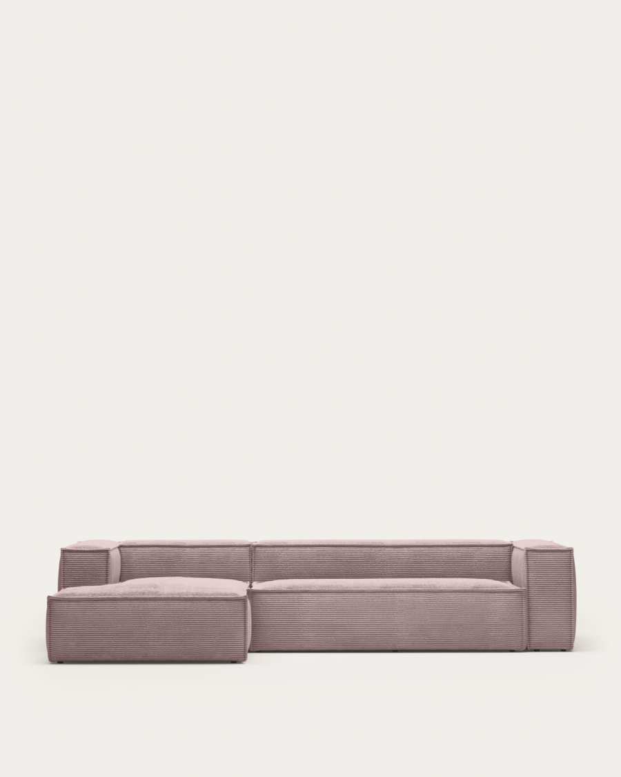 Blok 4-seater sofa with left chaise longue thick pink corduroy 330 cm