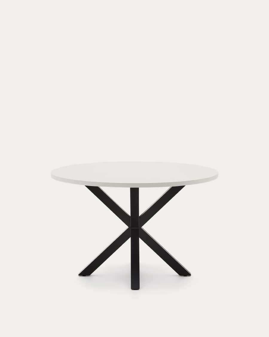 Argo round table in white melamine and steel legs with black finish Ø 120 cm