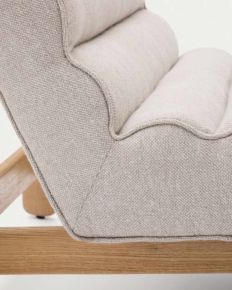 Magira beige armchair in solid oak wood with natural finish