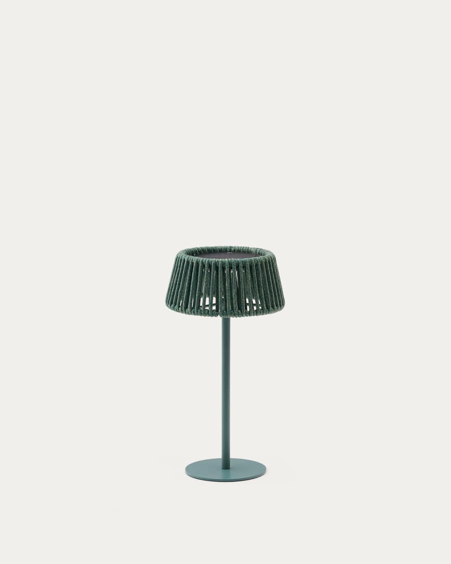 Aldet outdoor solar table lamp in turquoise rope cord