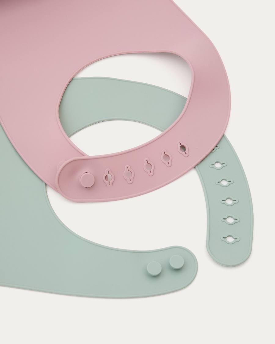 Lili set of two bibs in pink and turquoise silicone