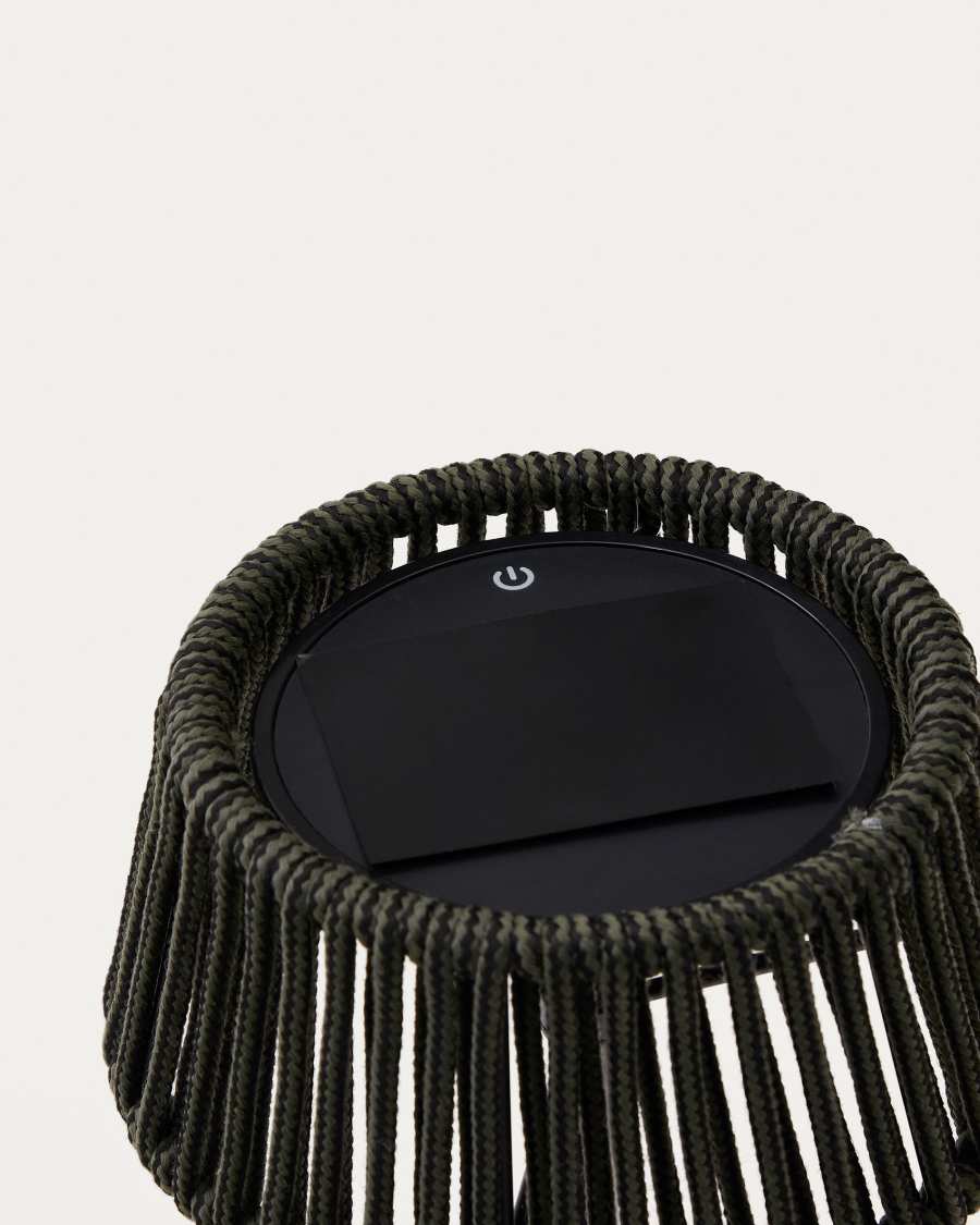 Lampe de table solaire d’extérieur Aldet en corde chinée noir et vert et pied en métal noir