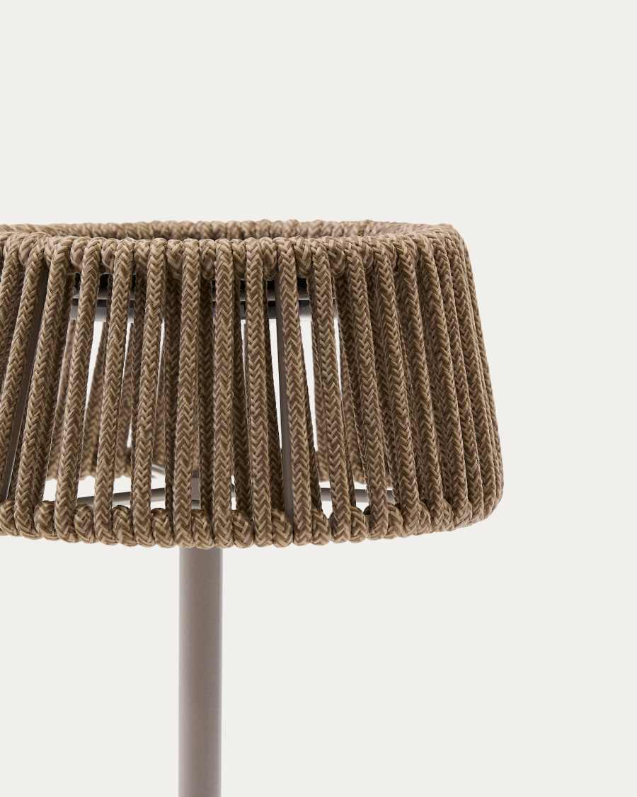 Aldet outdoor solar table lamp in beige mottled rope cord with beige metal stand