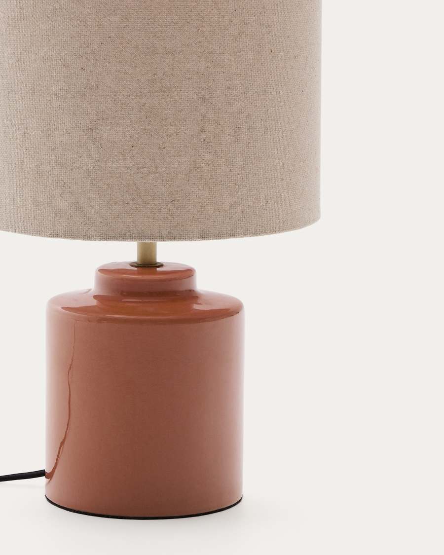 Daeli ceramic table lamp with orange finish and beige cotton