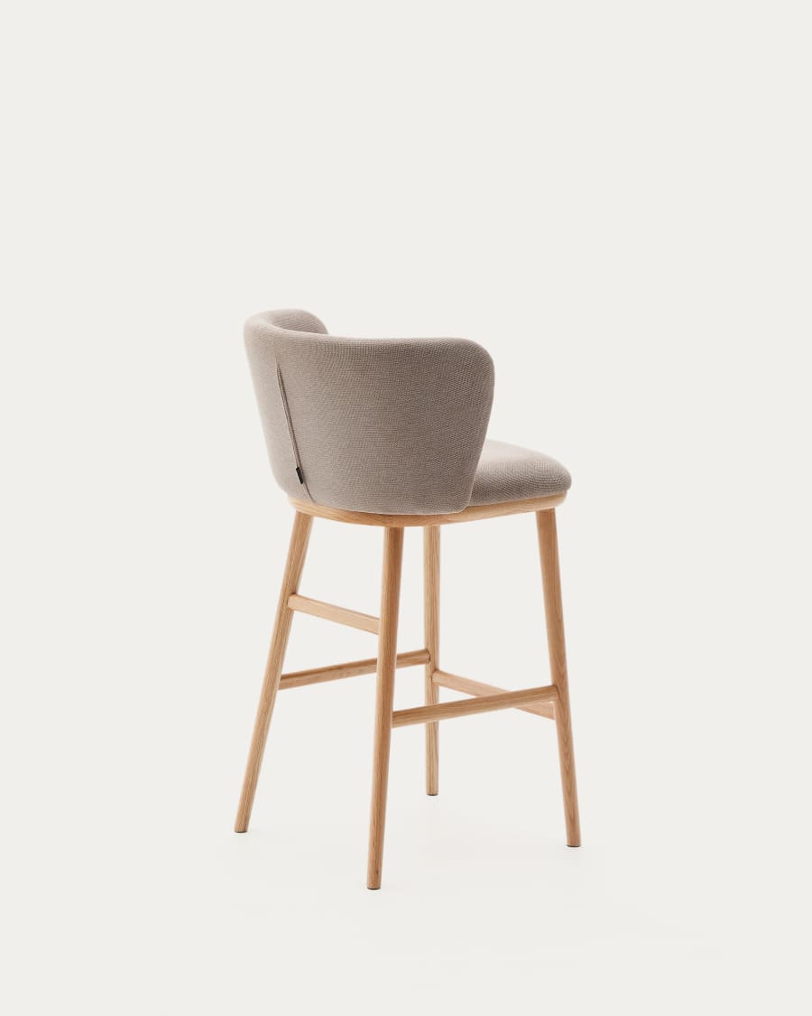 Ciselia stool brown chenille solid ash wood natural tone finish FSC Mix Credit 65 cm