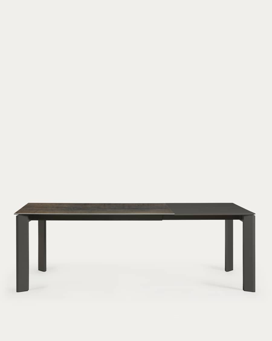 Axis extendable porcelain table with Iron Moss finish and dark grey legs, 160 (220) cm