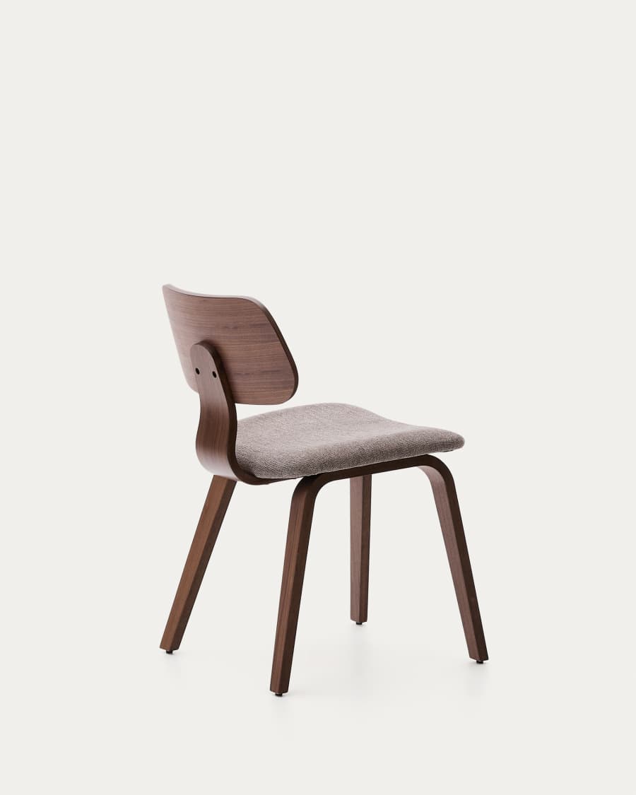 Gena chair in walnut veneer and beige chenille