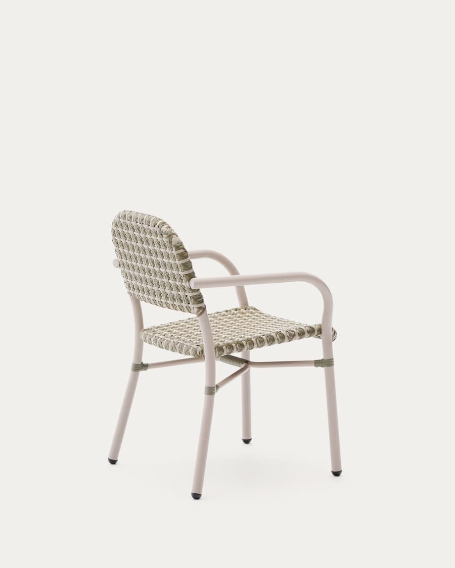 Tuccia beige and green stackable chair in aluminium and synthetic rattan