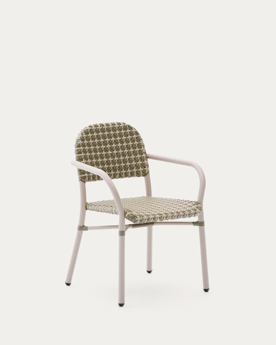 Tuccia beige and green stackable chair in aluminium and synthetic rattan
