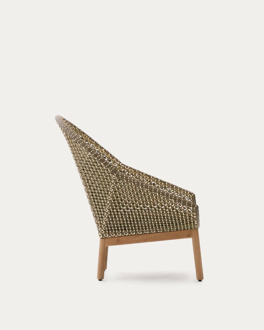 Olbia armchair with high backrest in synthetic rattan and FSC 100% solid teak wood