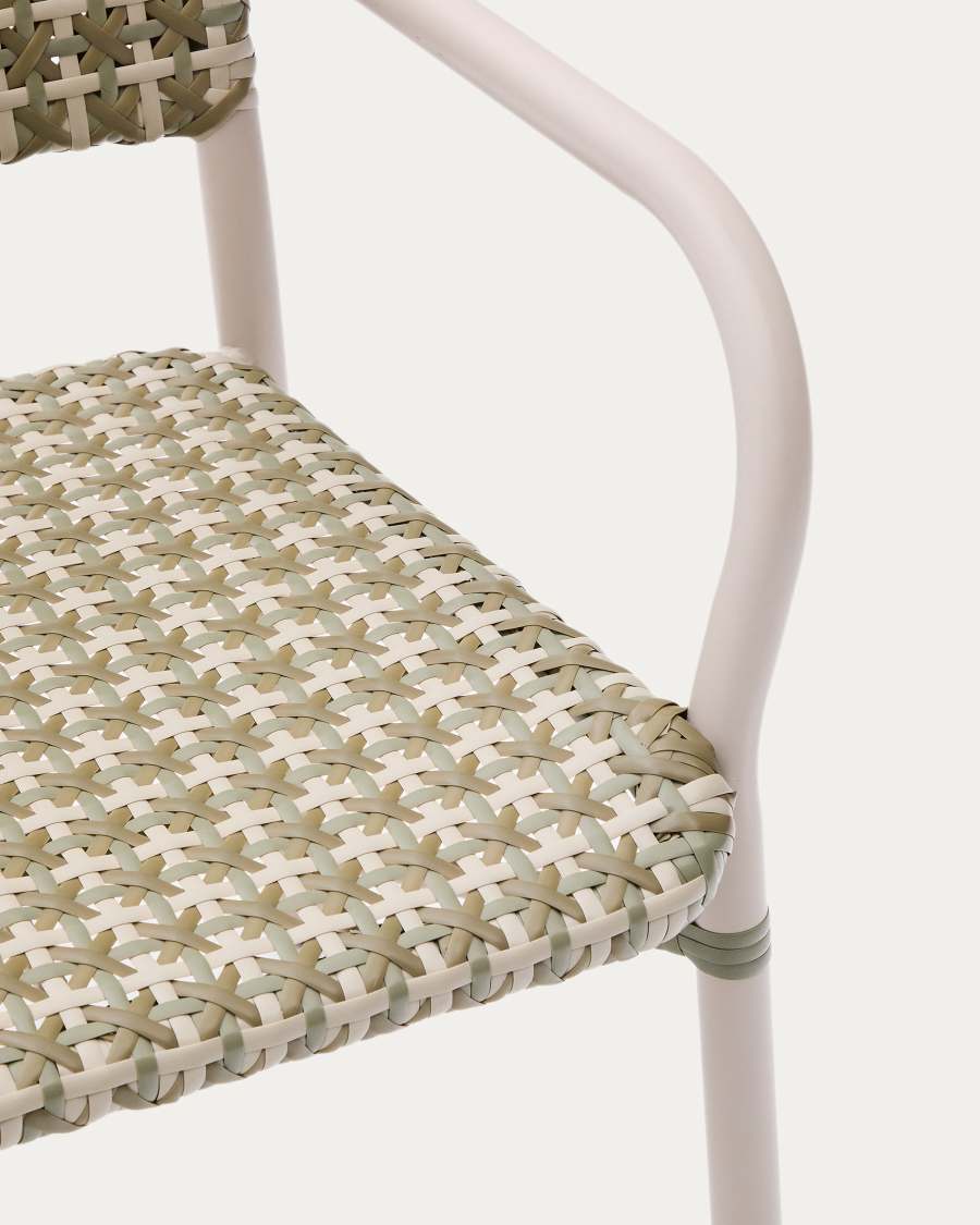 Tuccia beige and green stackable chair in aluminium and synthetic rattan