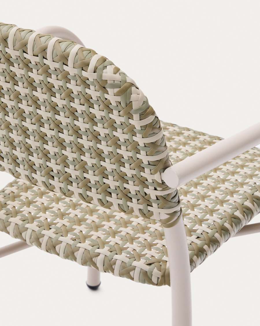 Tuccia beige and green stackable chair in aluminium and synthetic rattan