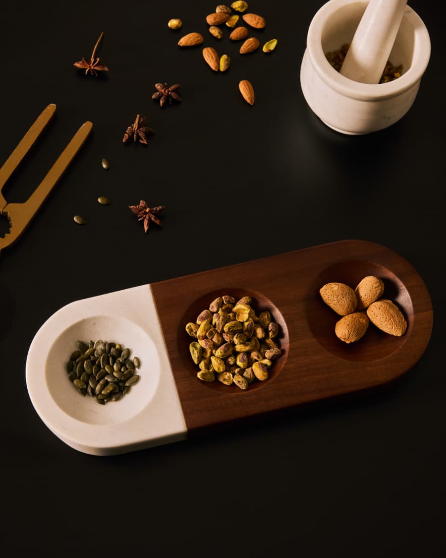 Piatto aperitivo Tori in legno di acacia e marmo bianco FSC 100%