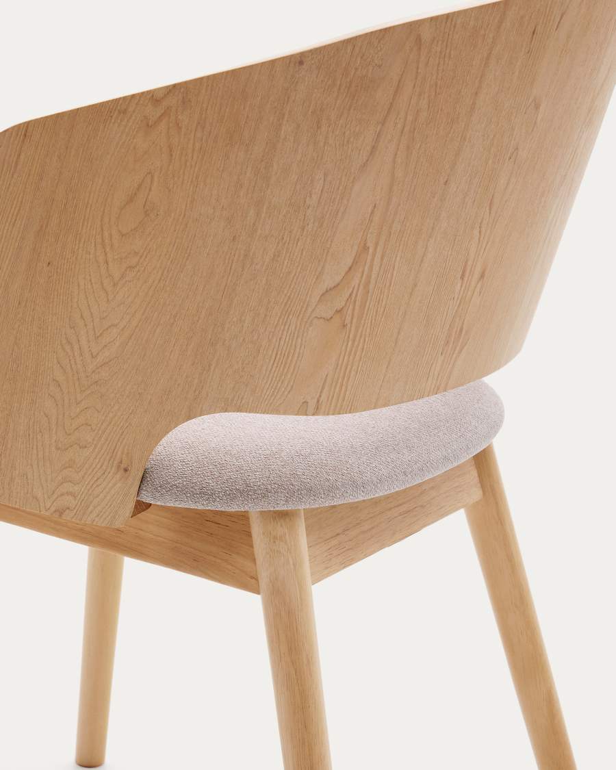 Krzesło Senoa z forniru jesionowego i litego drewna kauczukowego z naturalnym wykończeniem i beżową tkaniną chenille