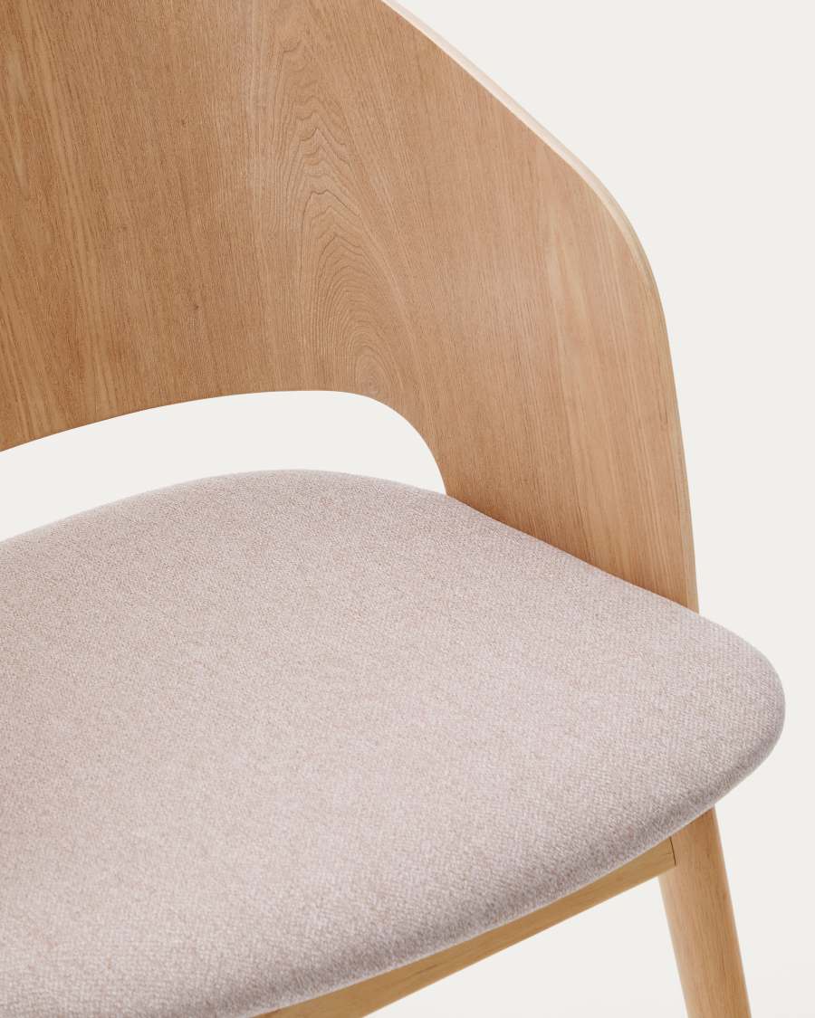 Krzesło Senoa z forniru jesionowego i litego drewna kauczukowego z naturalnym wykończeniem i beżową tkaniną chenille