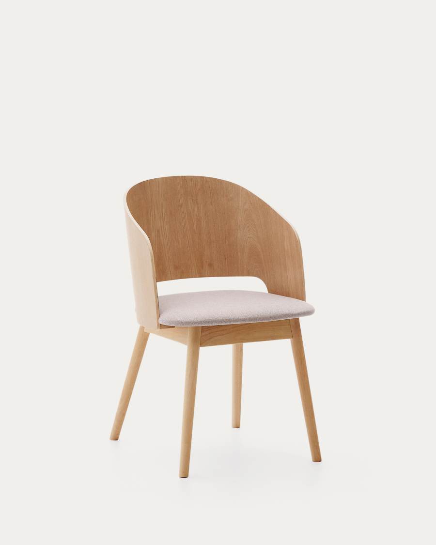 Krzesło Senoa z forniru jesionowego i litego drewna kauczukowego z naturalnym wykończeniem i beżową tkaniną chenille