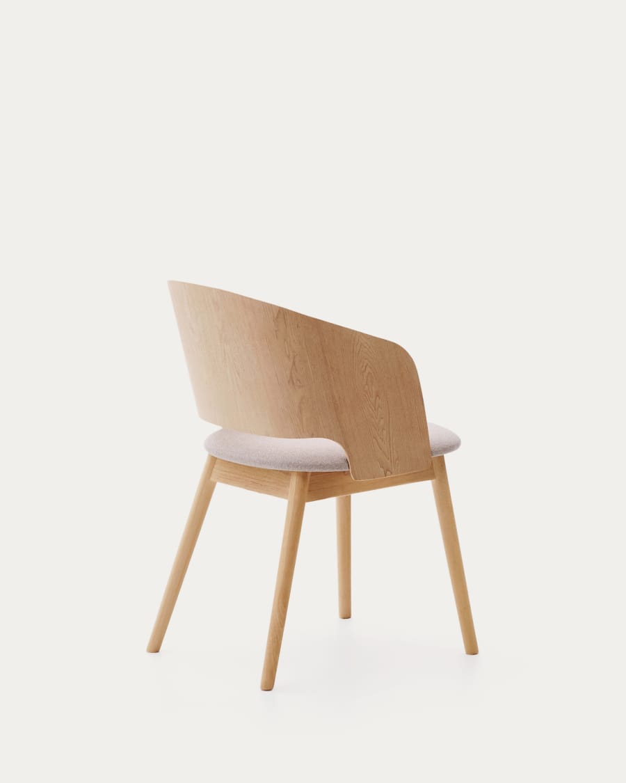 Krzesło Senoa z forniru jesionowego i litego drewna kauczukowego z naturalnym wykończeniem i beżową tkaniną chenille