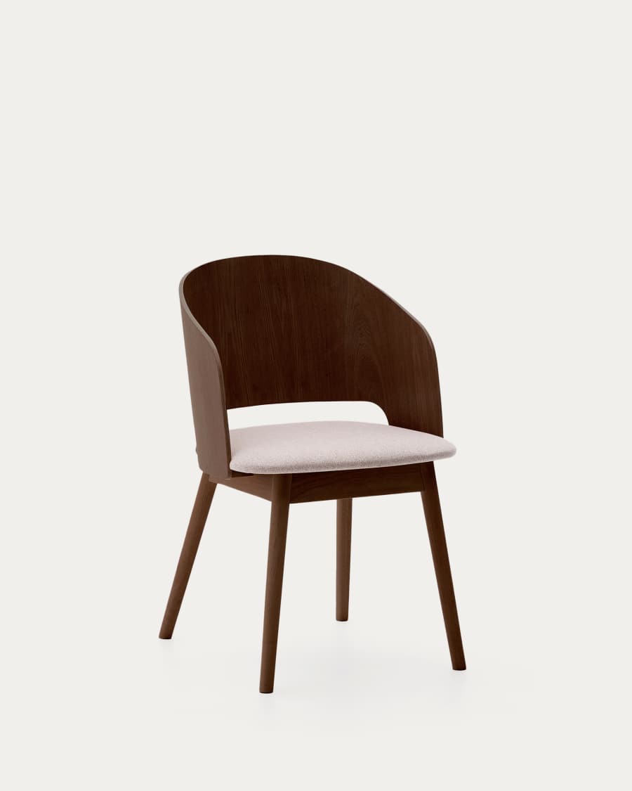 Senoa chair made of ash veneer and solid rubber wood with a wenge finish and beige chenille