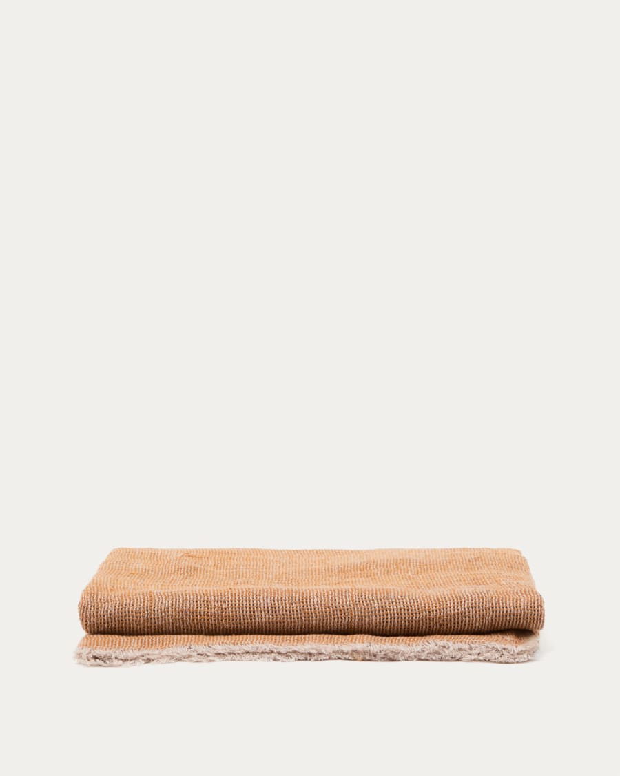 Sanae terracotta 100% linen blanket with fringing 130 x 170cm