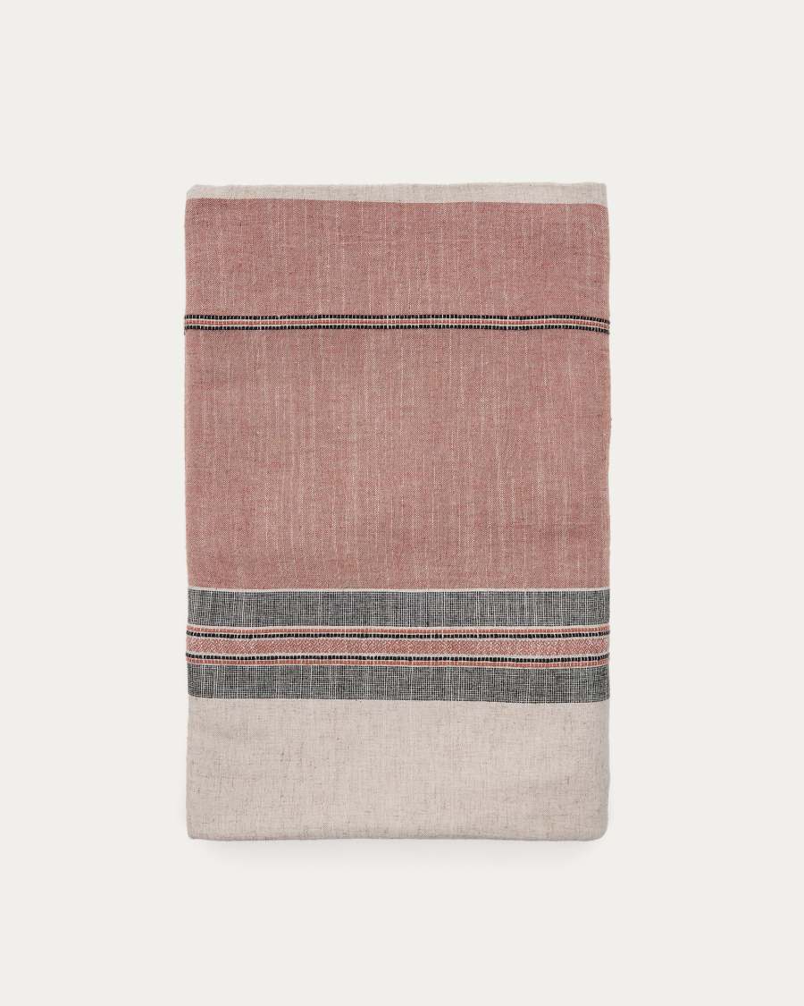 Veliat linen and viscose tablecloth with multicoloured contrasting woven stripes 170 x 250cm