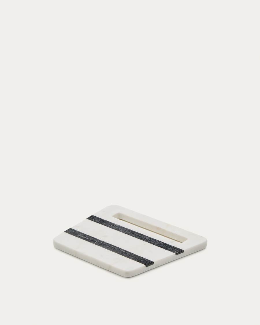Nira square serving board in black and white marble