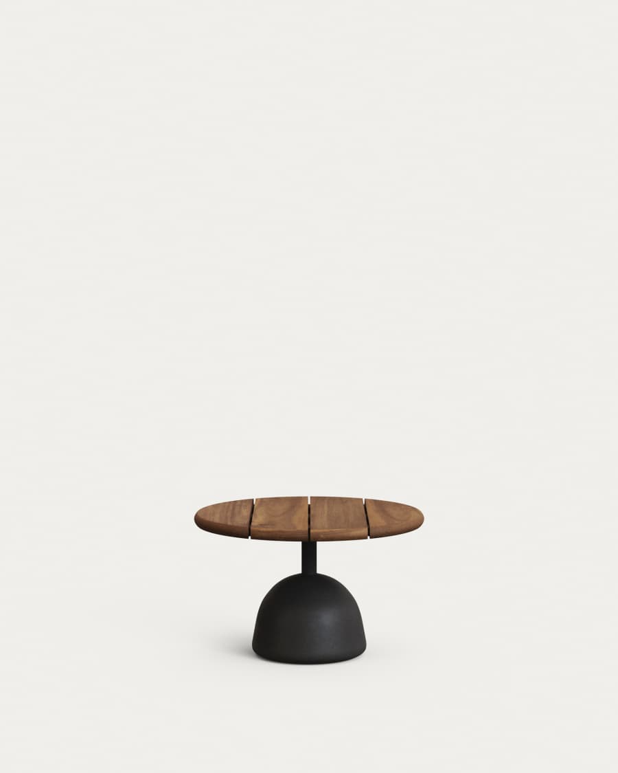 Saura coffee table with acacia top in walnut finish and black cement base Ø55x35cm