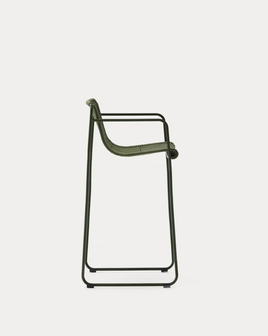 Maurina stackable stool in green galvanised steel and green rope cord 74,5cm
