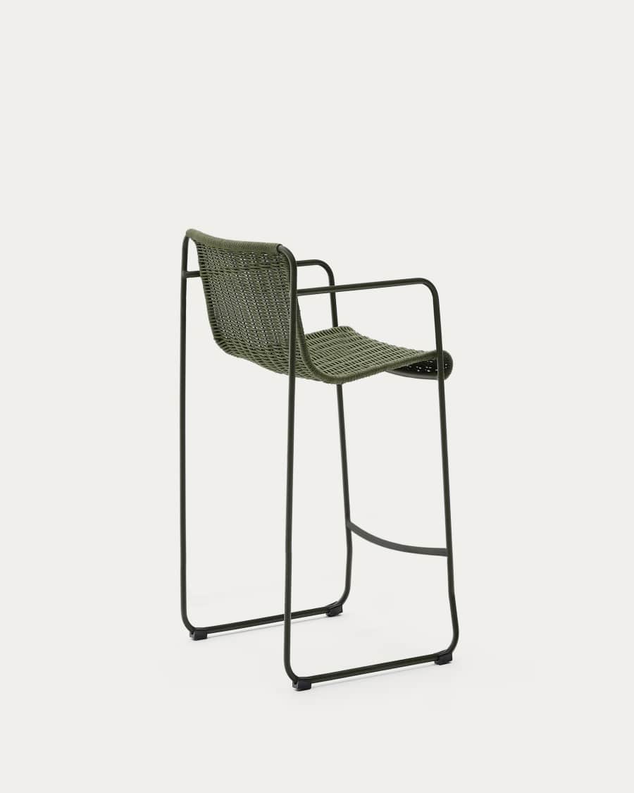 Maurina stackable stool in green galvanised steel and green rope cord 74,5cm