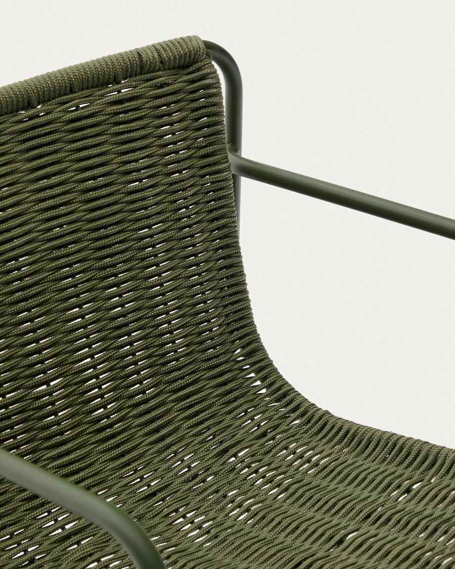 Maurina stackable stool in green galvanised steel and green rope cord 74,5cm