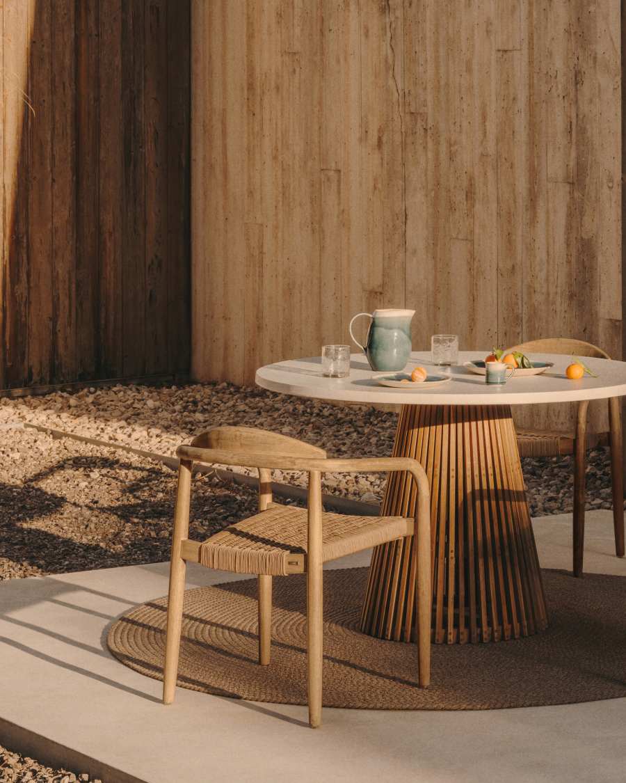 Nina stackable chair in solid acacia wood and beige rope seat FSC 100%