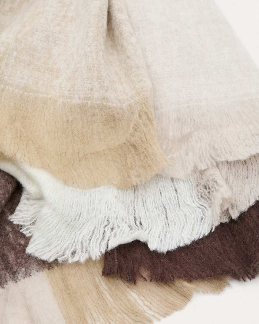 Suley blanket in a brown, checked wool blend, 130 x 170 cm