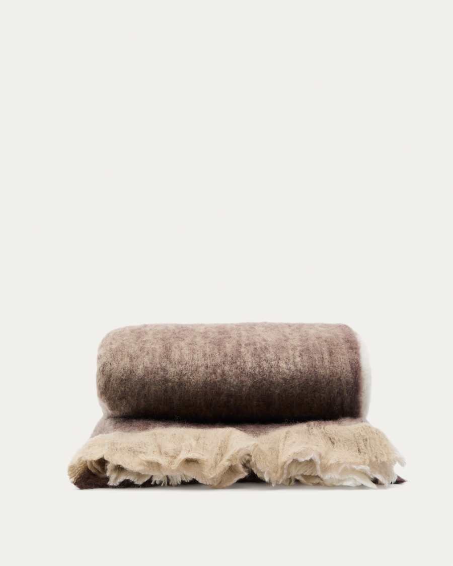 Suley blanket in a brown, checked wool blend, 130 x 170 cm