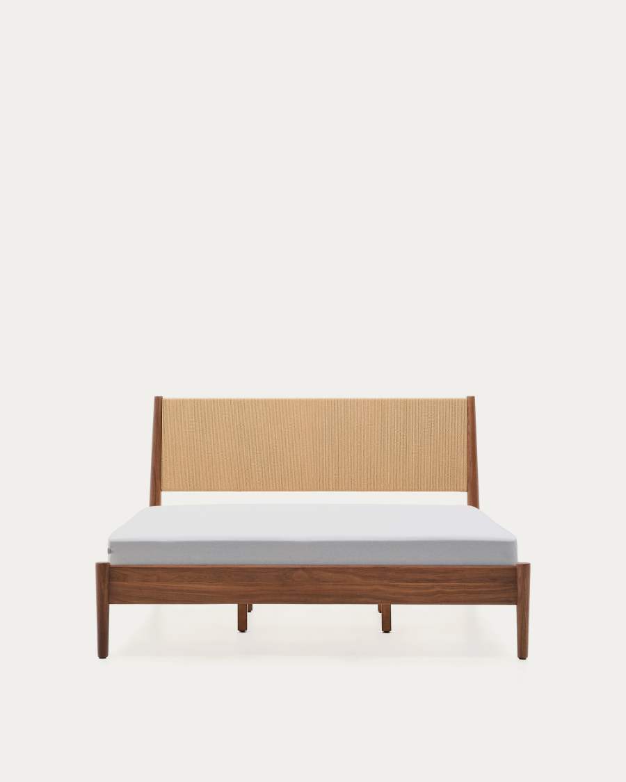 Elan bed in veneer and solid walnut wood with cord mattress 160 x 200 cm FSC Mix Credit