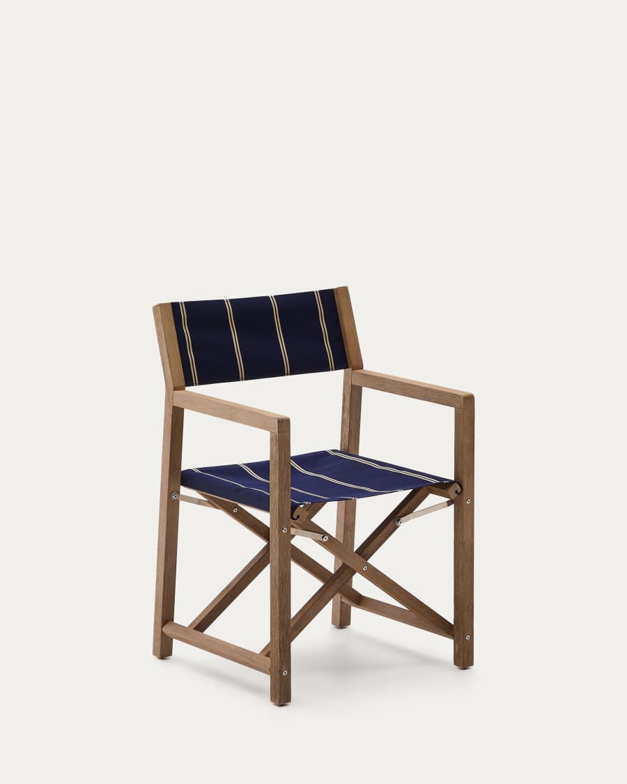 Vilara klapstoel voor buitengebruik van massief acaciahout FSC 100% met blauwe en beige strepen