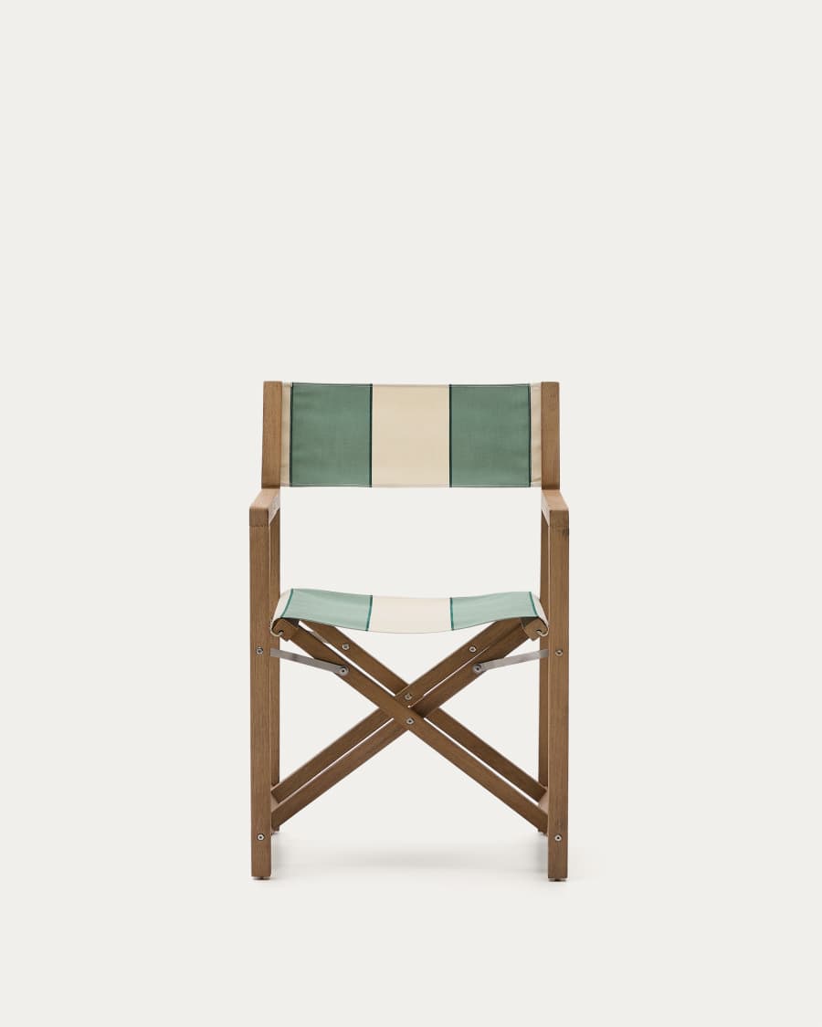 Vilara green and beige striped outdoor folding chair made of FSC 100% solid acacia wood