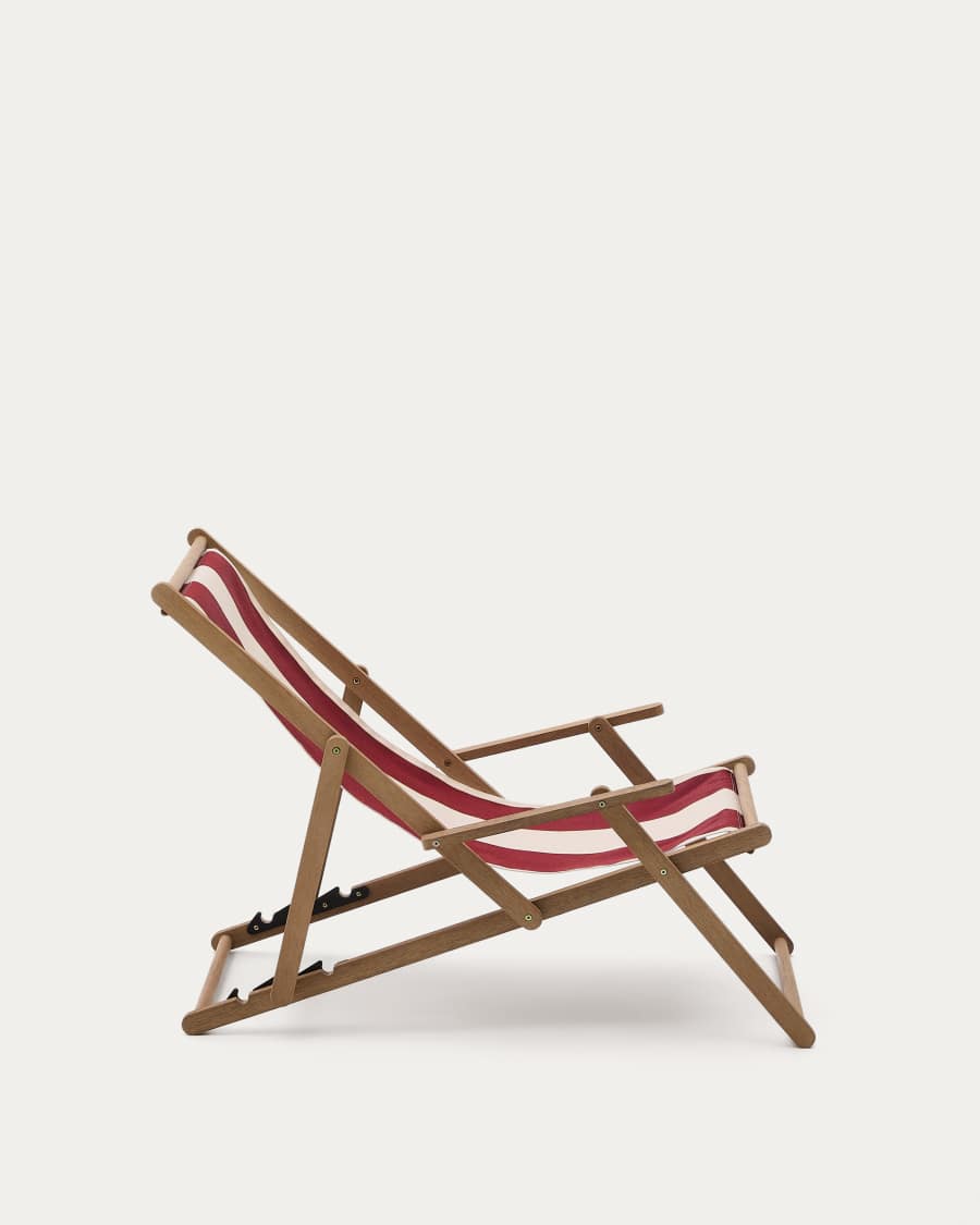 Vilara burgundy and beige striped outdoor folding deck chair made of FSC 100% solid acacia wood